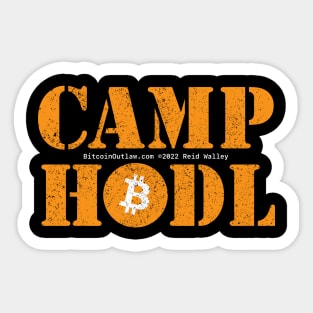 Camp Hodl Orange Stencil Font with Orange Bitcoin Logo Sticker